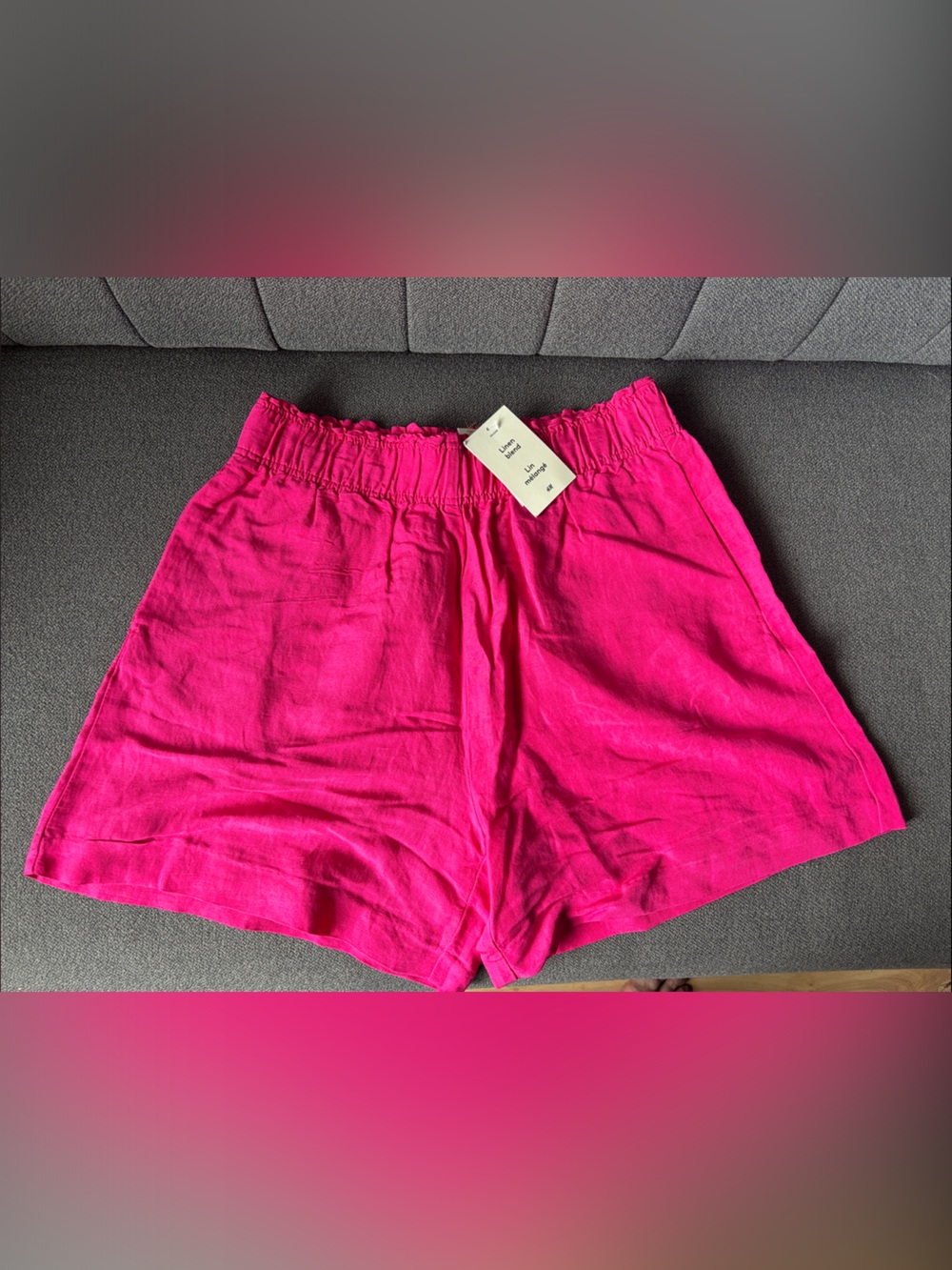 H&M Women's High-Waist Hot Pink Linen-Blend Shorts